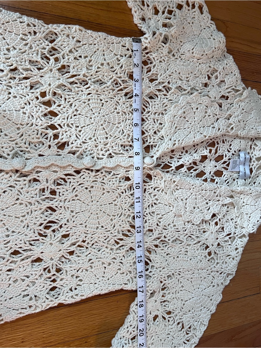 Newport News Cream Crochet Long Cardigan Duster with Scalloped Edges S - Picture 9 of 16